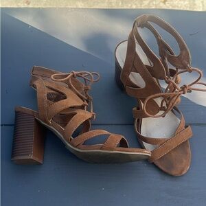 Charlotte Russe Brown Lace-Up Block Heels
